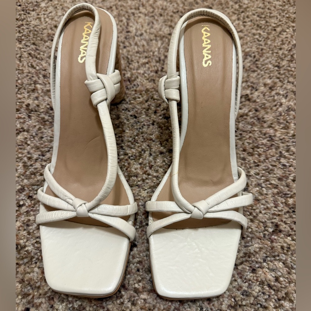 Kaanas Ivory San Jose Strappy Raffia Natural Sandal Heel Size 11
